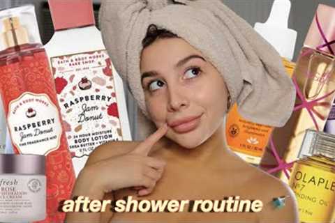 AFTER SHOWER ROUTINE!! body care, skin care, & hair care