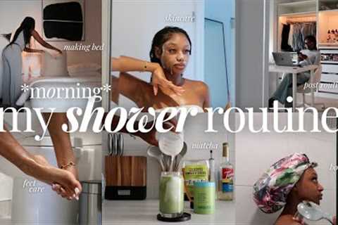 MY *morning* SHOWER + PAMPER ROUTINE | fav body products + skincare + morning routine
